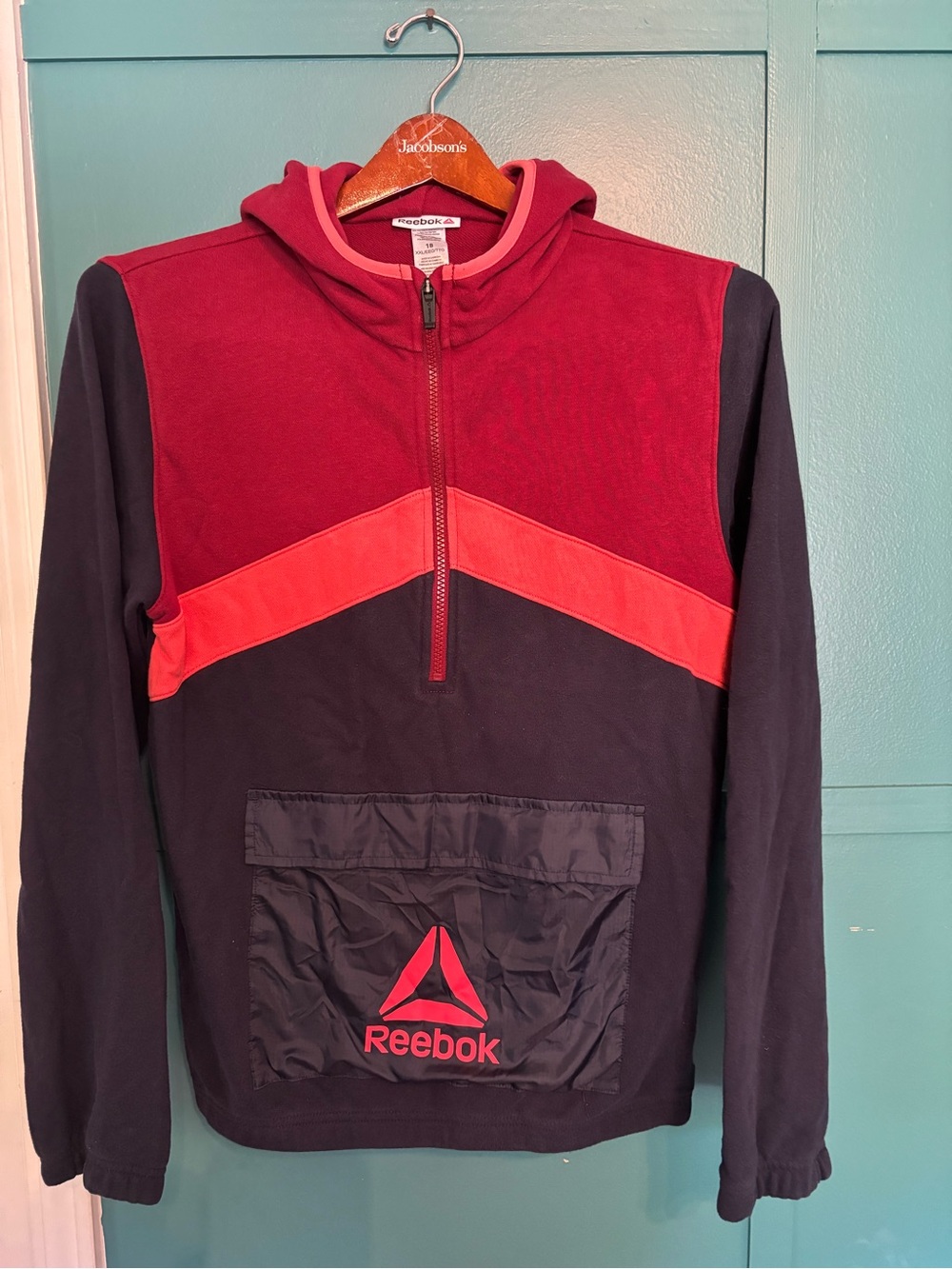 Reebok Navy Maroon and Coral Half-Zip Athletic Pullover Kids Size XXL (18)